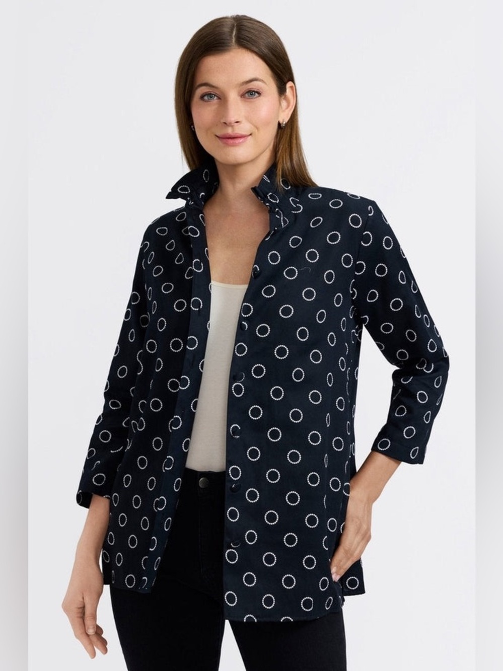 Foxcroft Carolina Circle Dot 3/4 Sleeve Shirt Jacket  ladies  XL